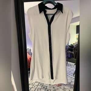AFTER HOLIDAY SALE - Ivory Button Down Mini Dress with Black Collar ~ Size L